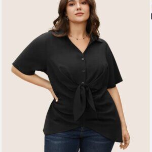 BloomChic Plus Size 2XL Plain Tie Knot Stretchy Woven Pleated Blouse